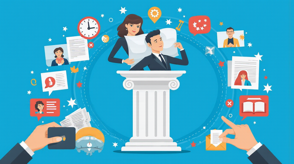 Representación de causas justificadas para no asistir a un juicio: una citación junto a símbolos de enfermedad o fuerza mayor en un entorno legal.